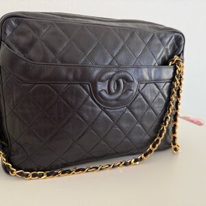 Chanel Dark Brown Quilted Shoulder Bag with Gold Chain